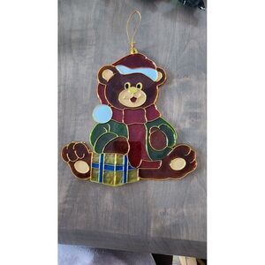 Vtg Christmas Bear Plastic Stained Glass Look Suncatcher‎ Christmas Window Decor